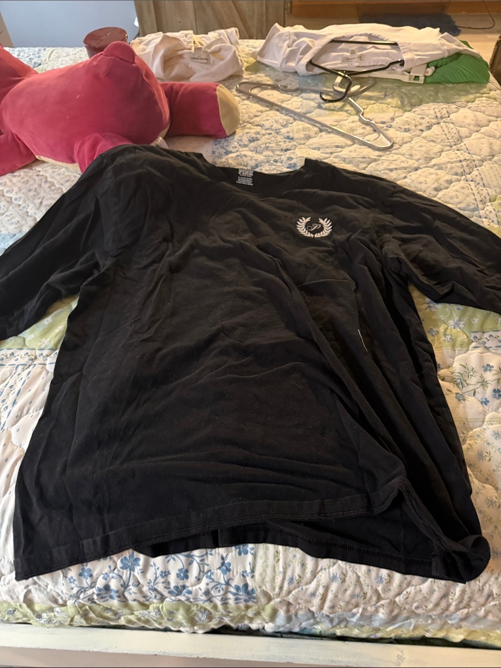 Victoria’s Secret Black Long Sleeve Tee with Small White Laurel Logo